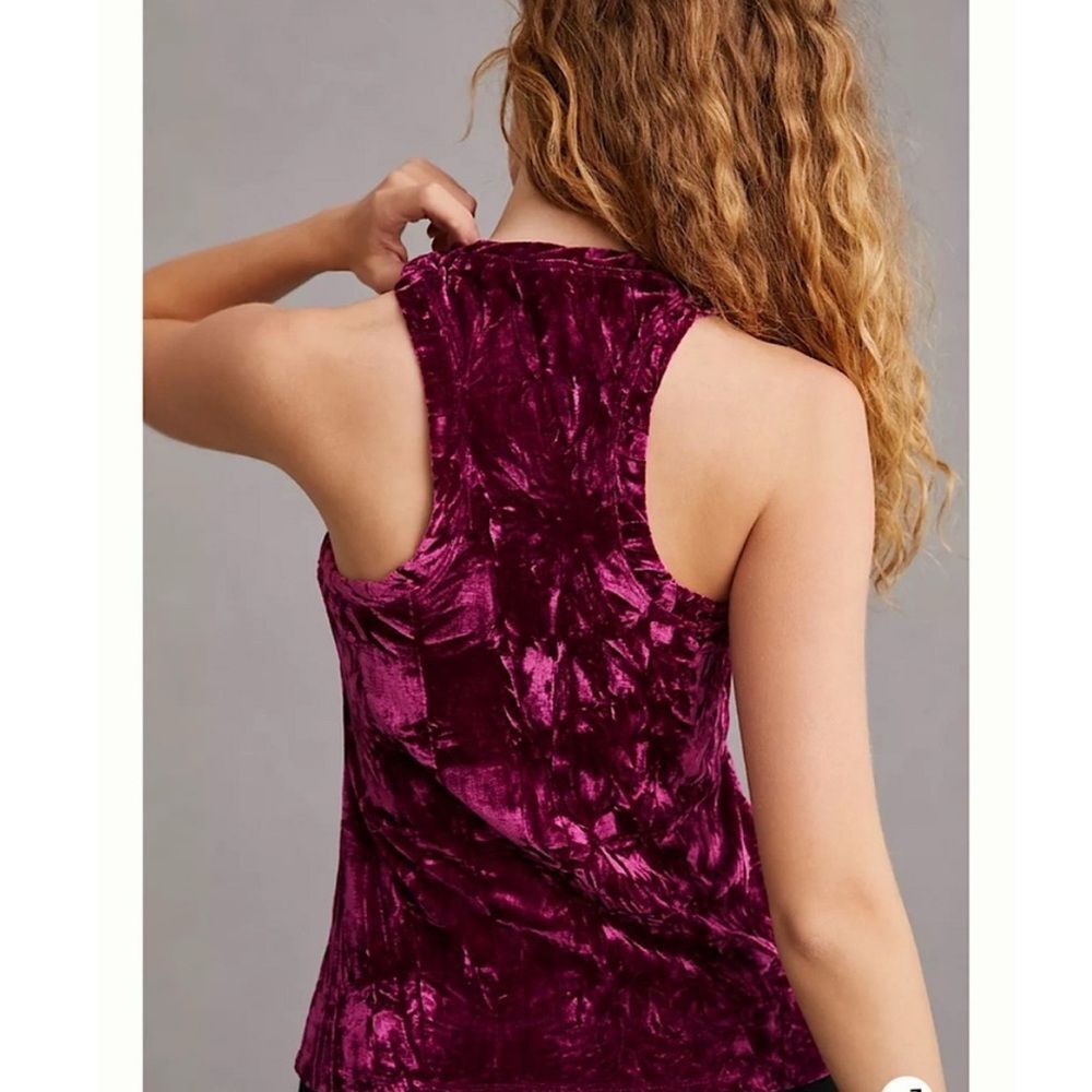 Anthropologie Pilcro Burgundy Velvet Razorback Stretch Tank Top Size S - Picture 4 of 10